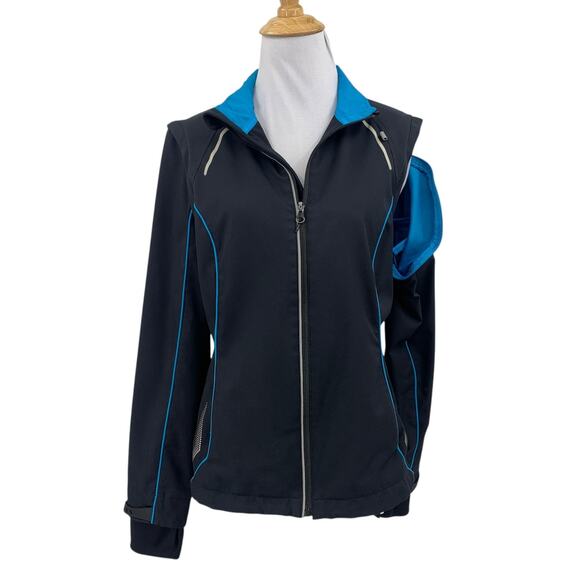 BMW Jacket Women M Medium Black Blue Athletics Full Zip Reflective Detach Sleeve - Picture 1 of 13